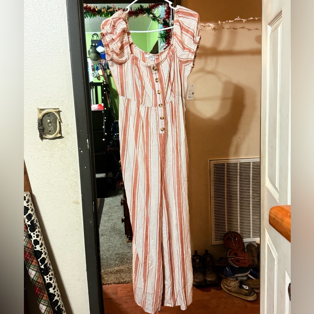 O'Neill Coral and White Striped Jumpsuit